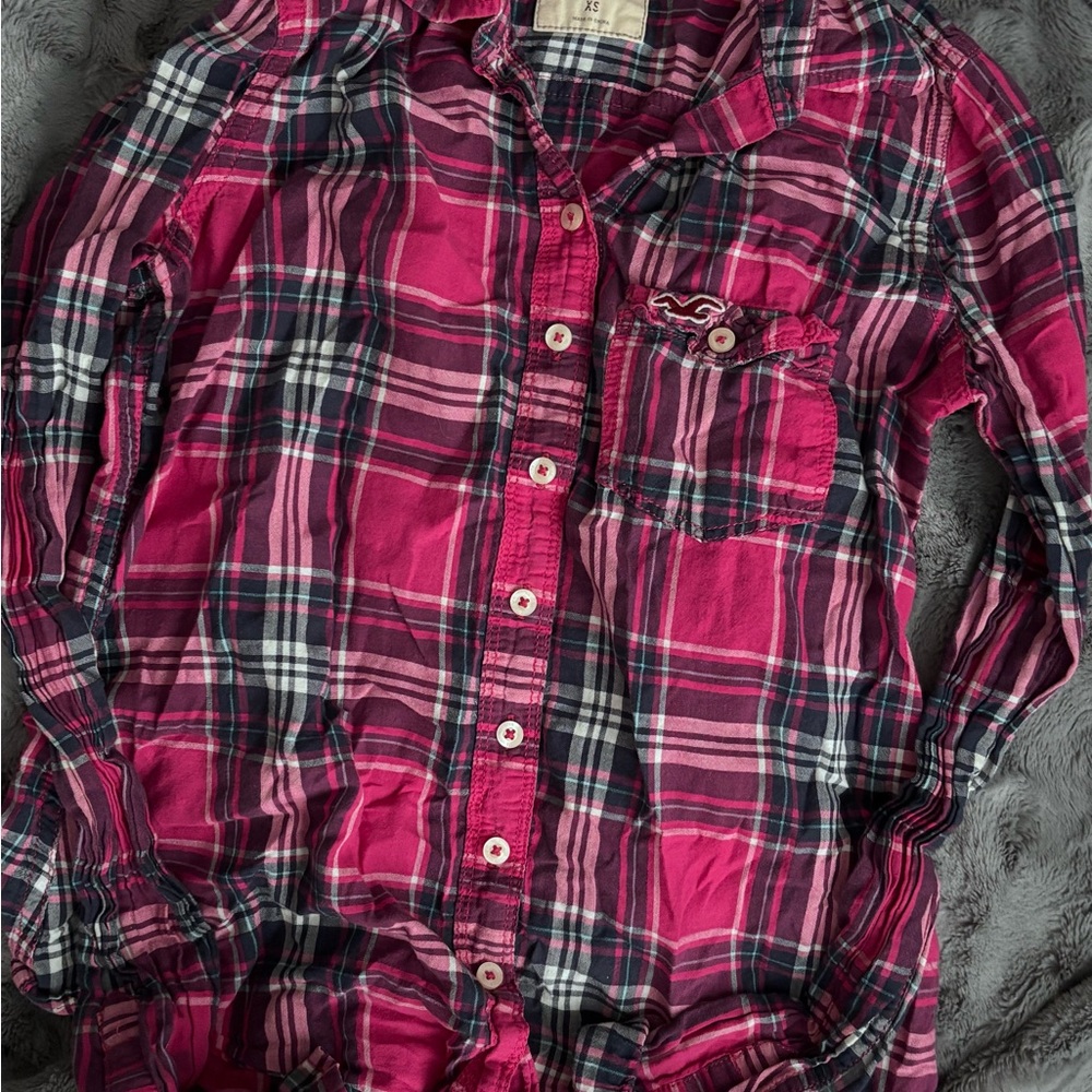 Hollister Plaid Pink Button Shirt